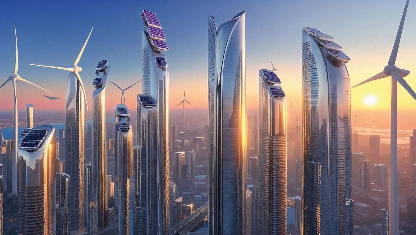 Abundance book review image of futuristic city powered by clean energy