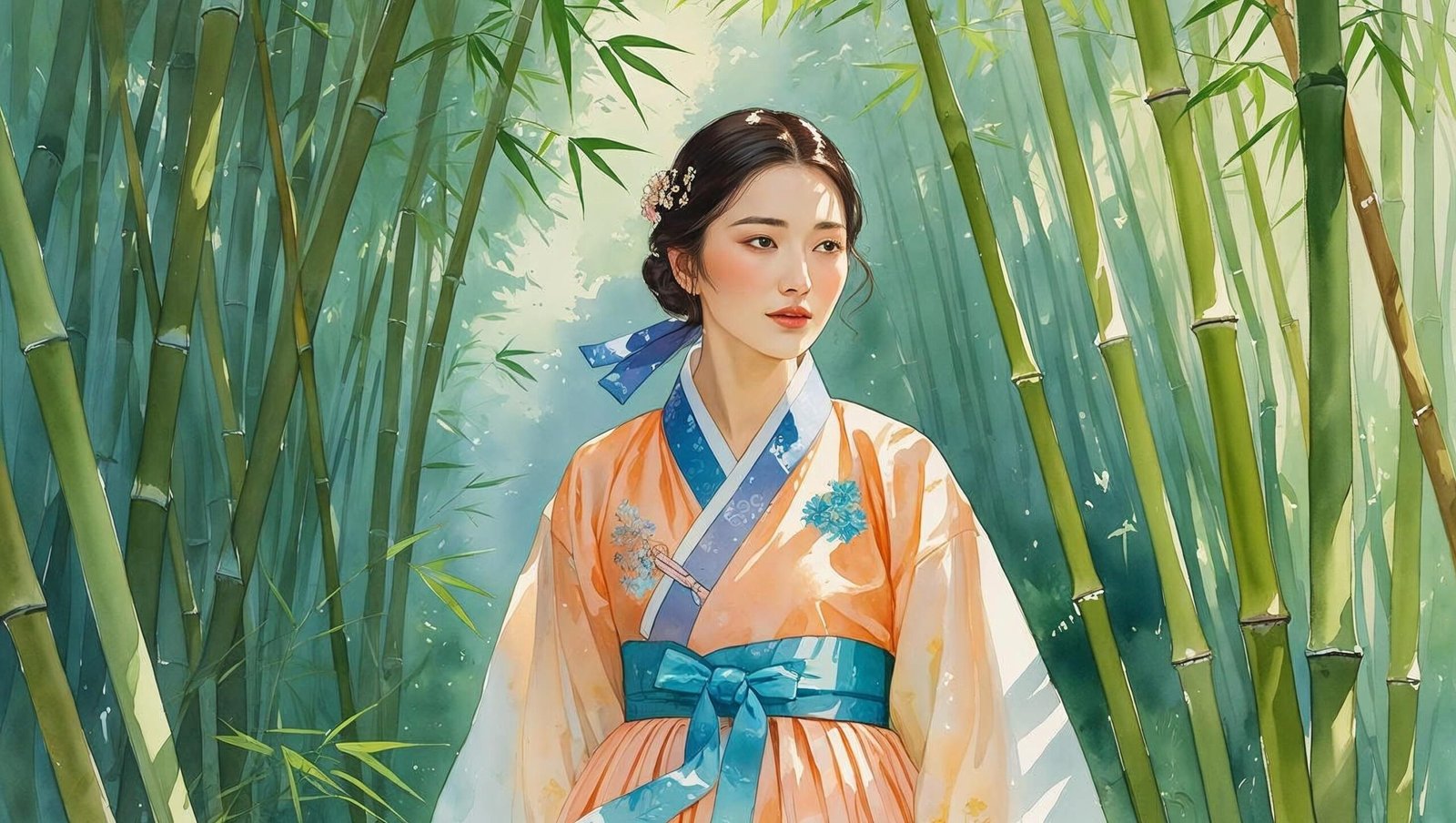 Daughters of the Bamboo Grove Korean woman walking through bamboo forest