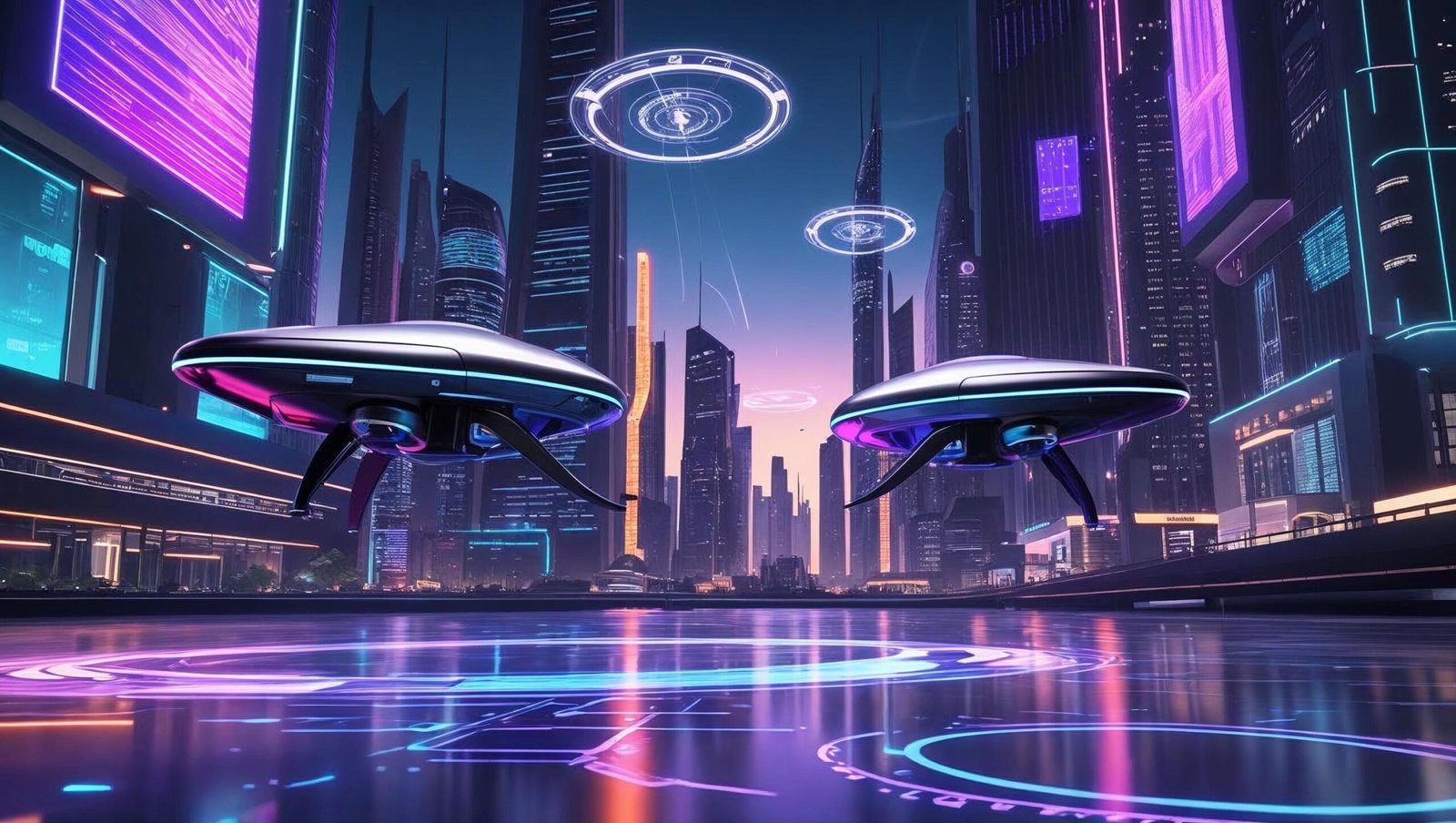In the Age of AI Summary futuristic city with AI-powered technologies