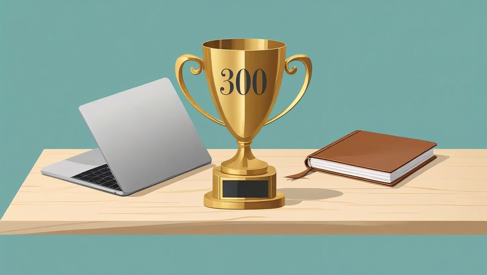 300th Blogpost Celebration trophy symbol of writing success
