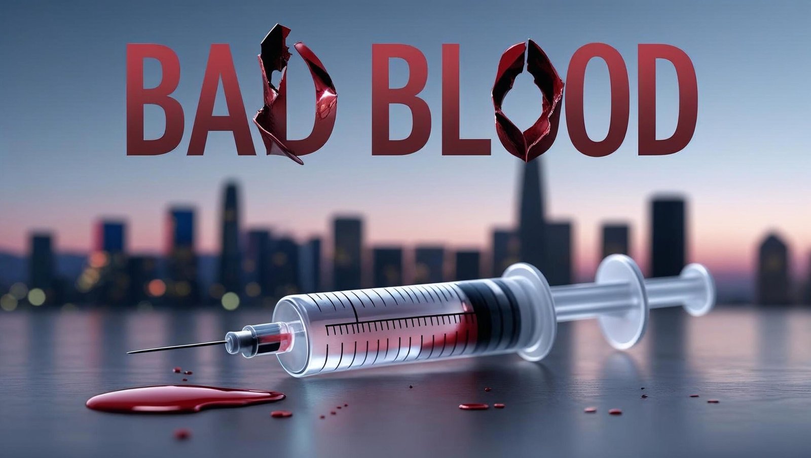 Bad Blood Summary book cover with broken syringe symbolizing Theranos fraud
