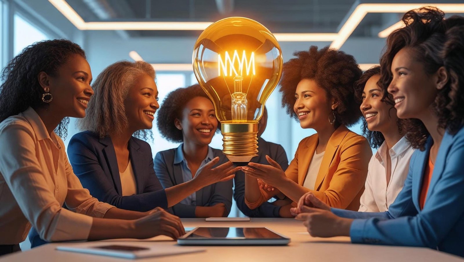 Abundance book review image of diverse collaboration around innovation symbol