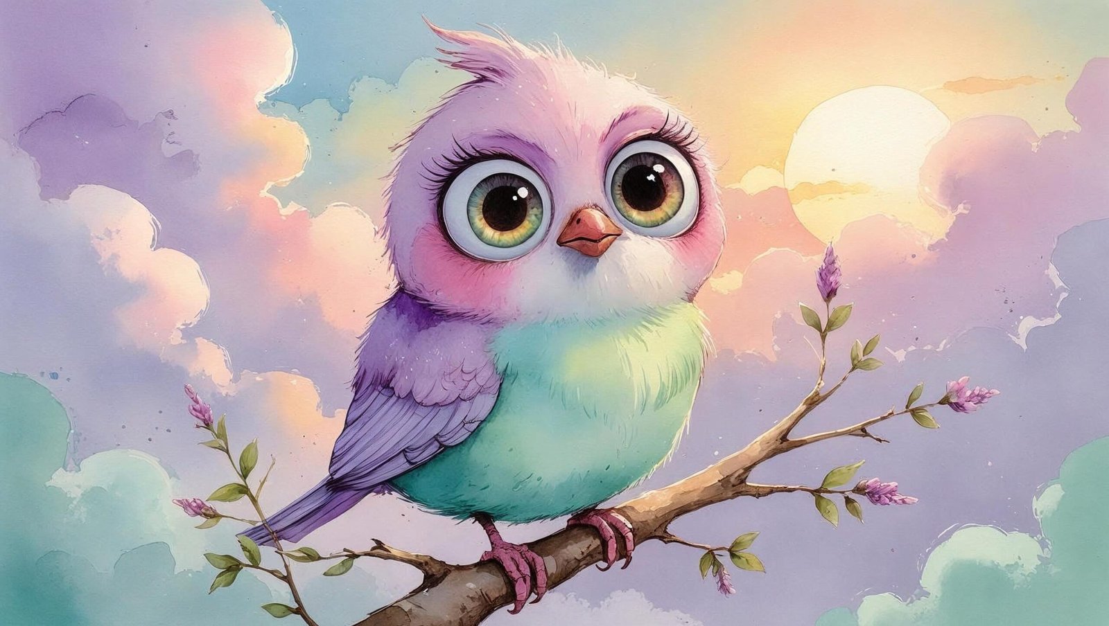 Big Dumb Eyes watercolor painting of a cute bird