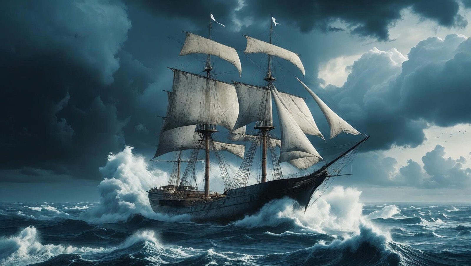 Antifragile Summary main image showing a ship thriving in storms
