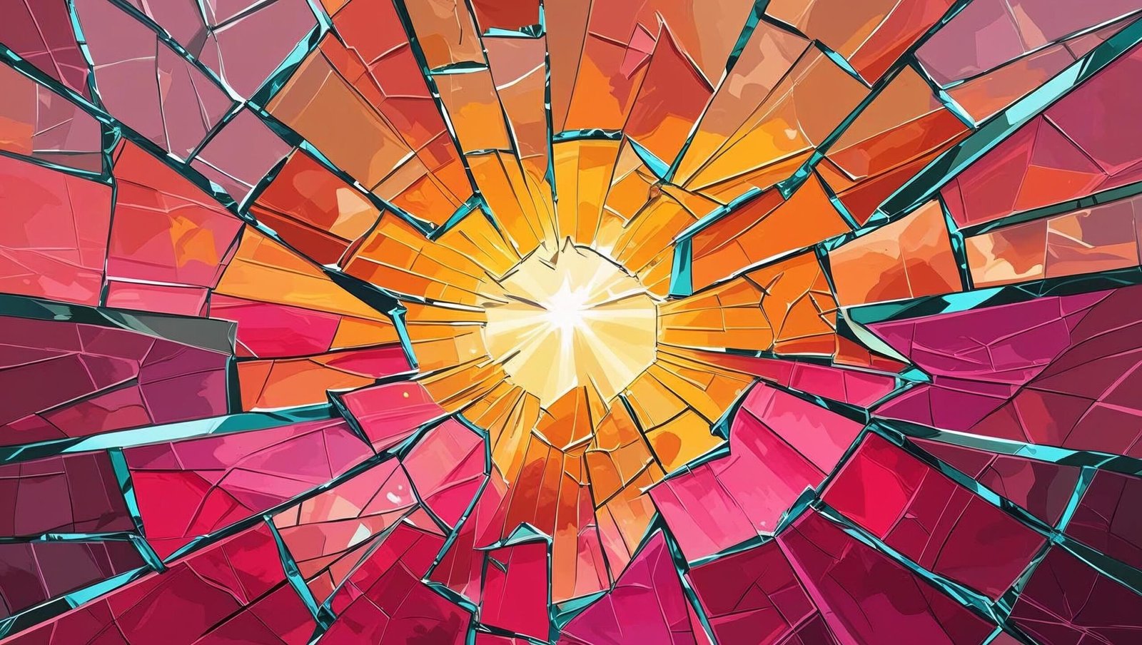 Fahrenheit 182 abstract shattered glass forming sunrise symbolizing healing and hope