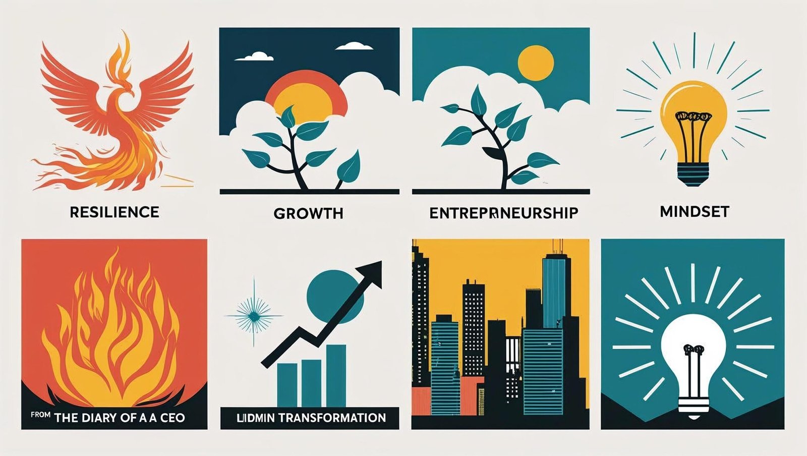 Key lessons from The Diary of a CEO Book illustrated with icons