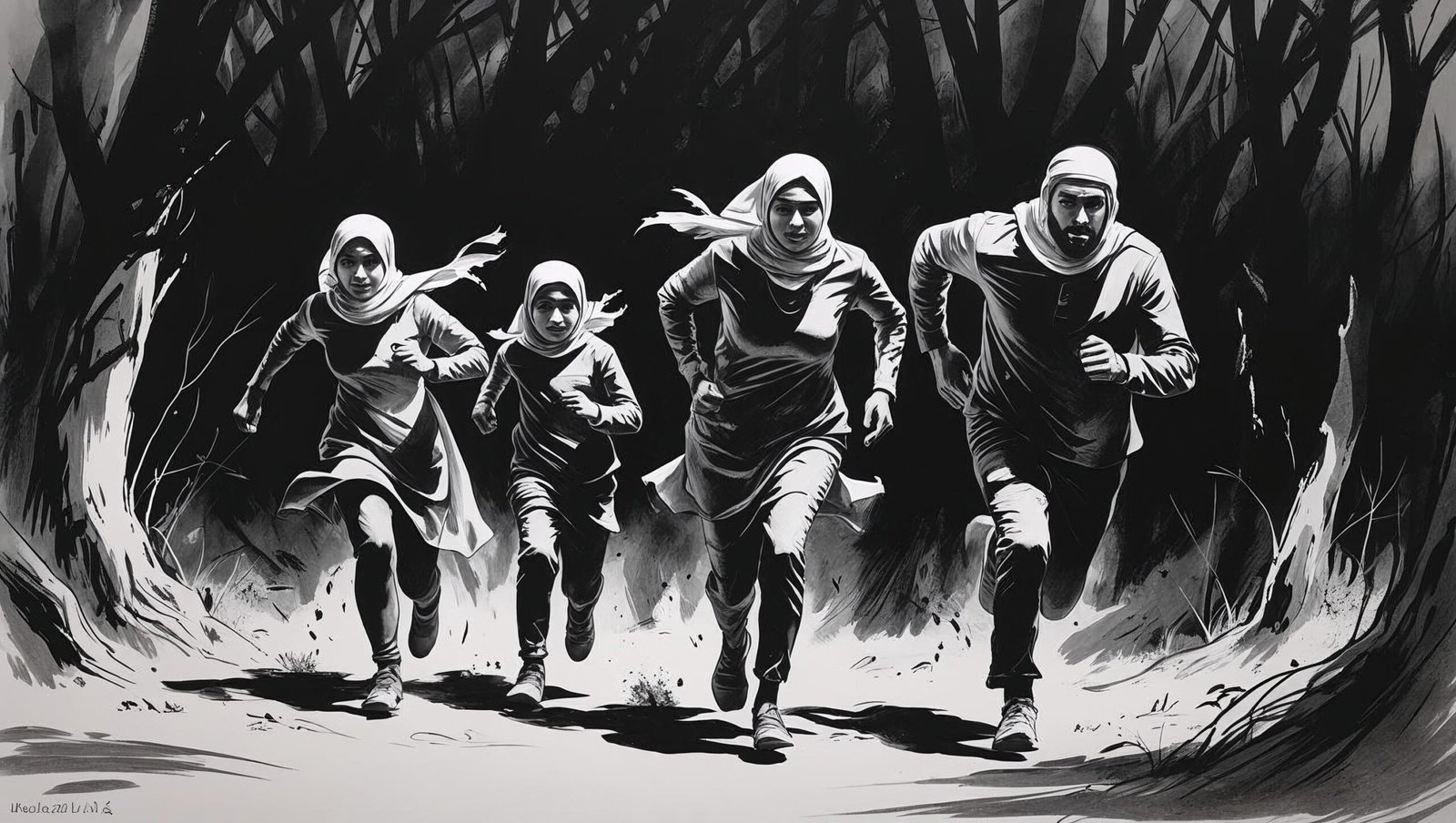 Master Slave Husband Wife freedom journey through forest sketch