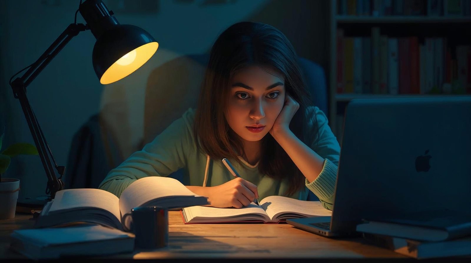 Grit Summary student studying late at night with perseverance