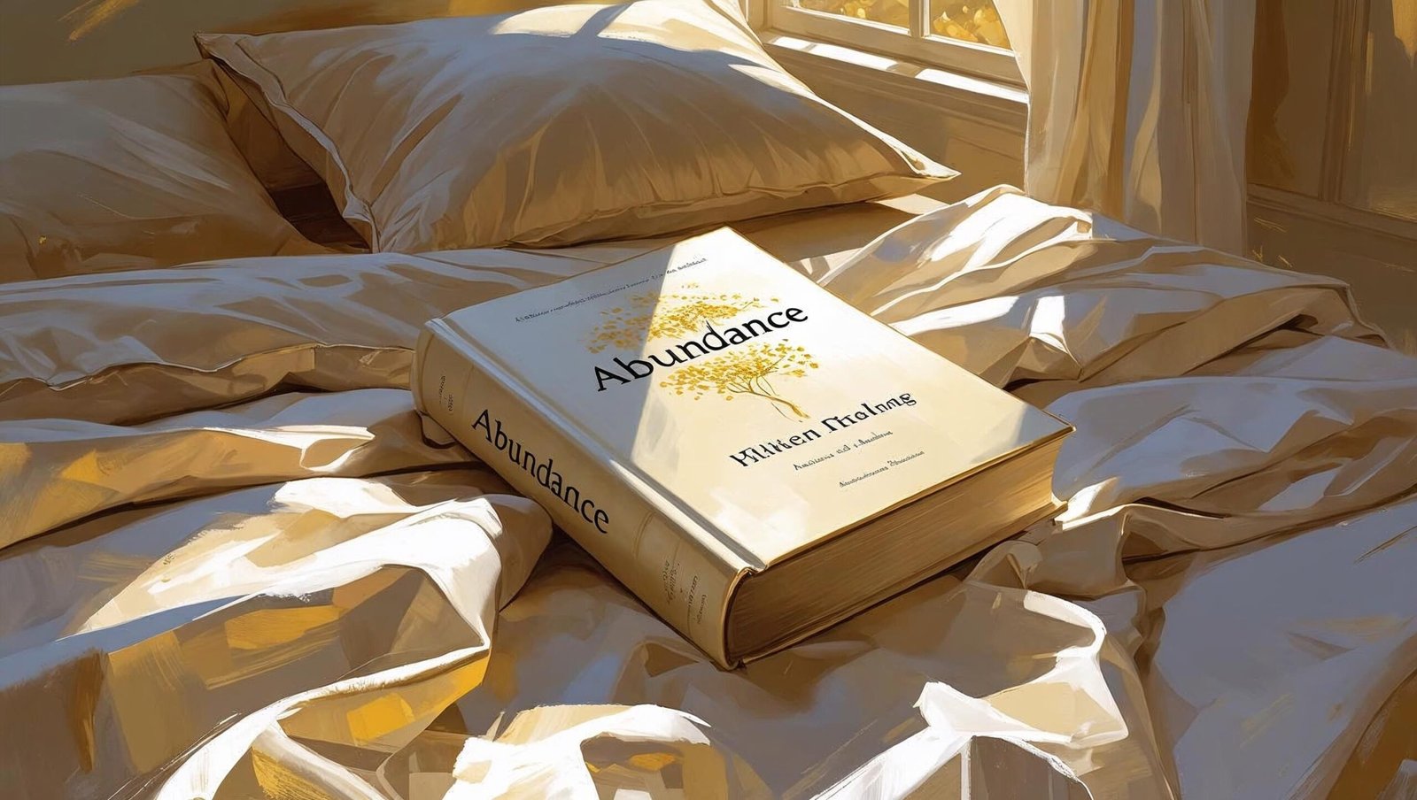 Abundance book review close-up on bed with sunlight