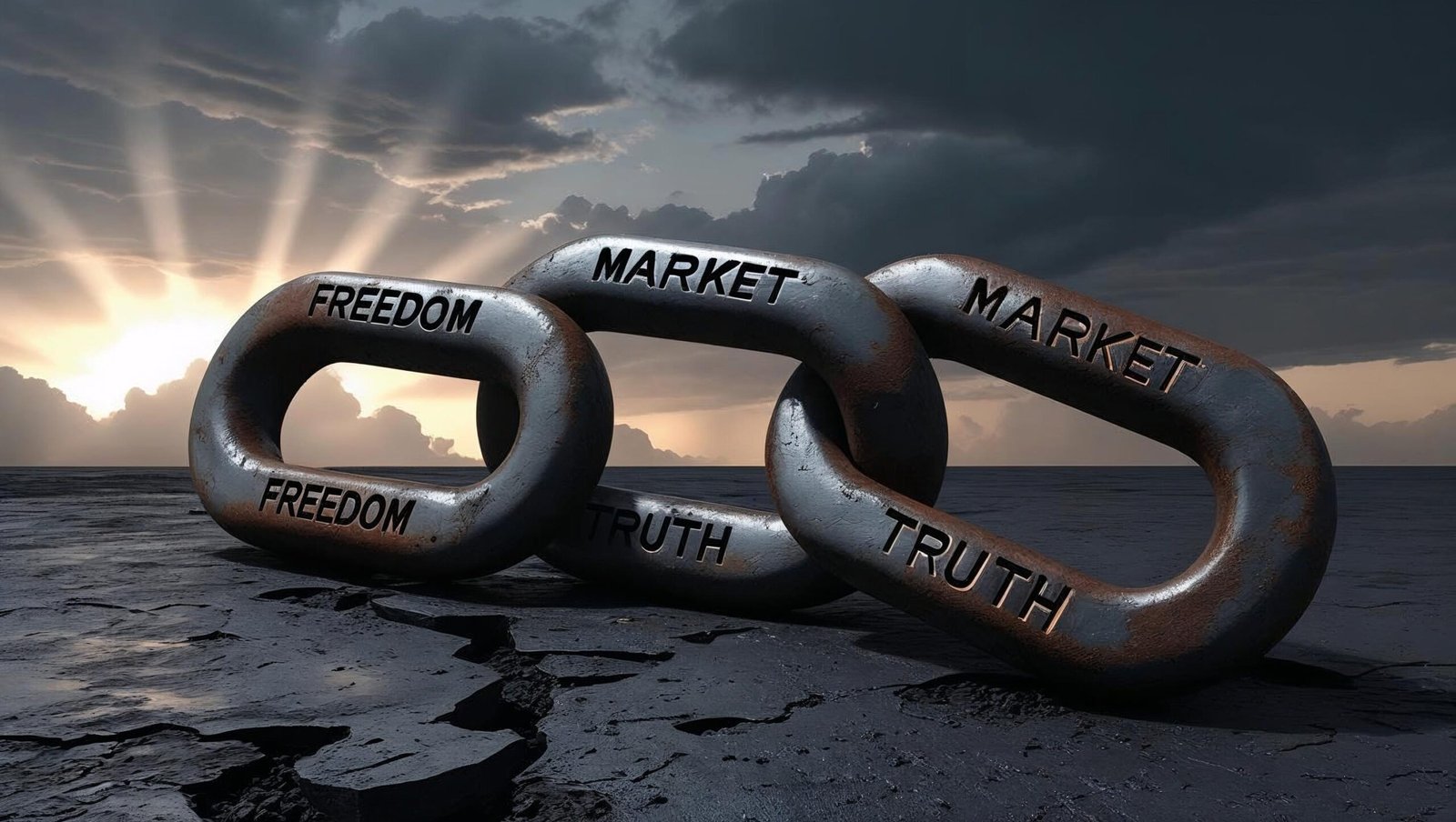 The Big Myth symbolic broken chain of freedom and market truth