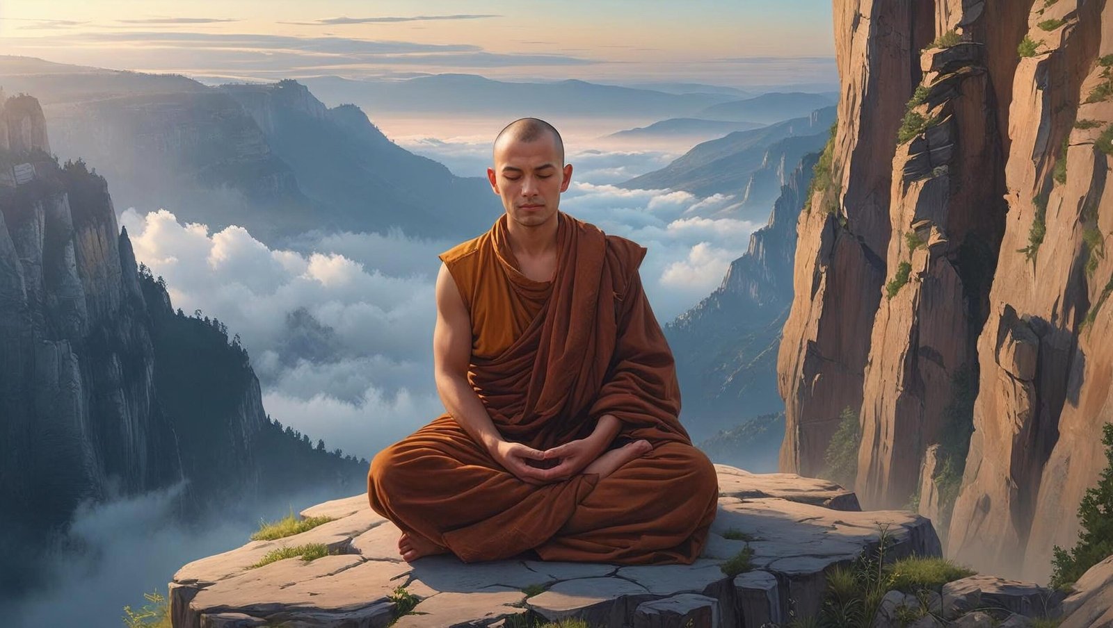 Is Life Worth Living monk meditating on mountain cliff