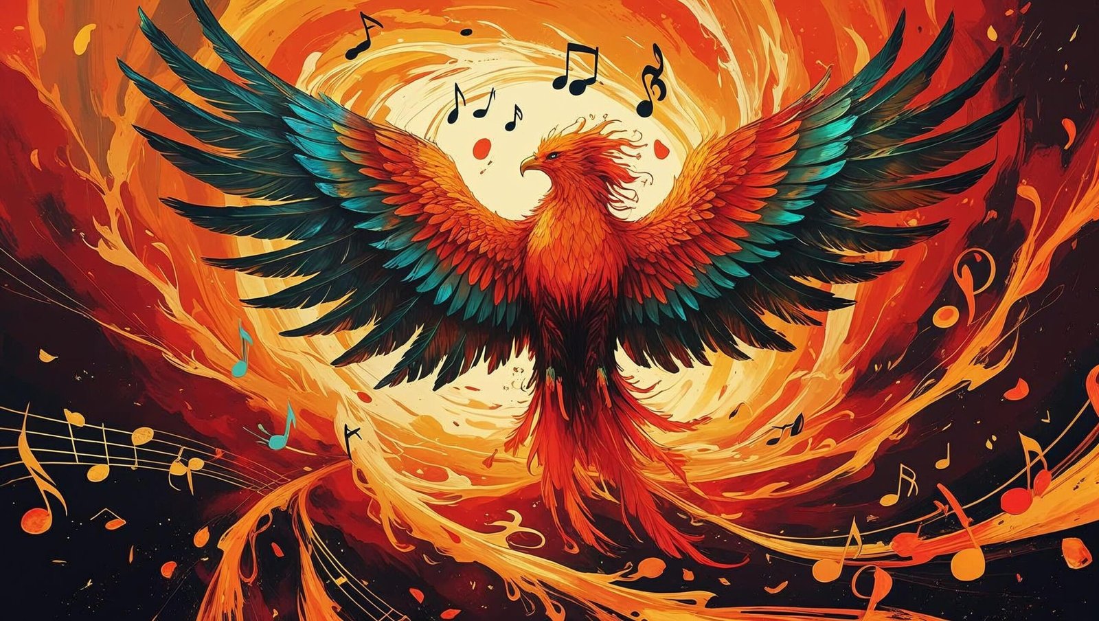 Fahrenheit 182 phoenix rising from musical notes symbolizing rebirth and resilience