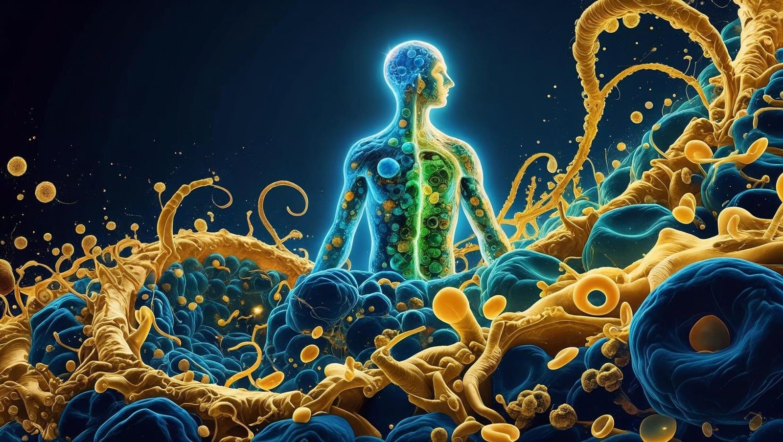 The Song of the Cell abstract illustration of life emerging from cellular structures