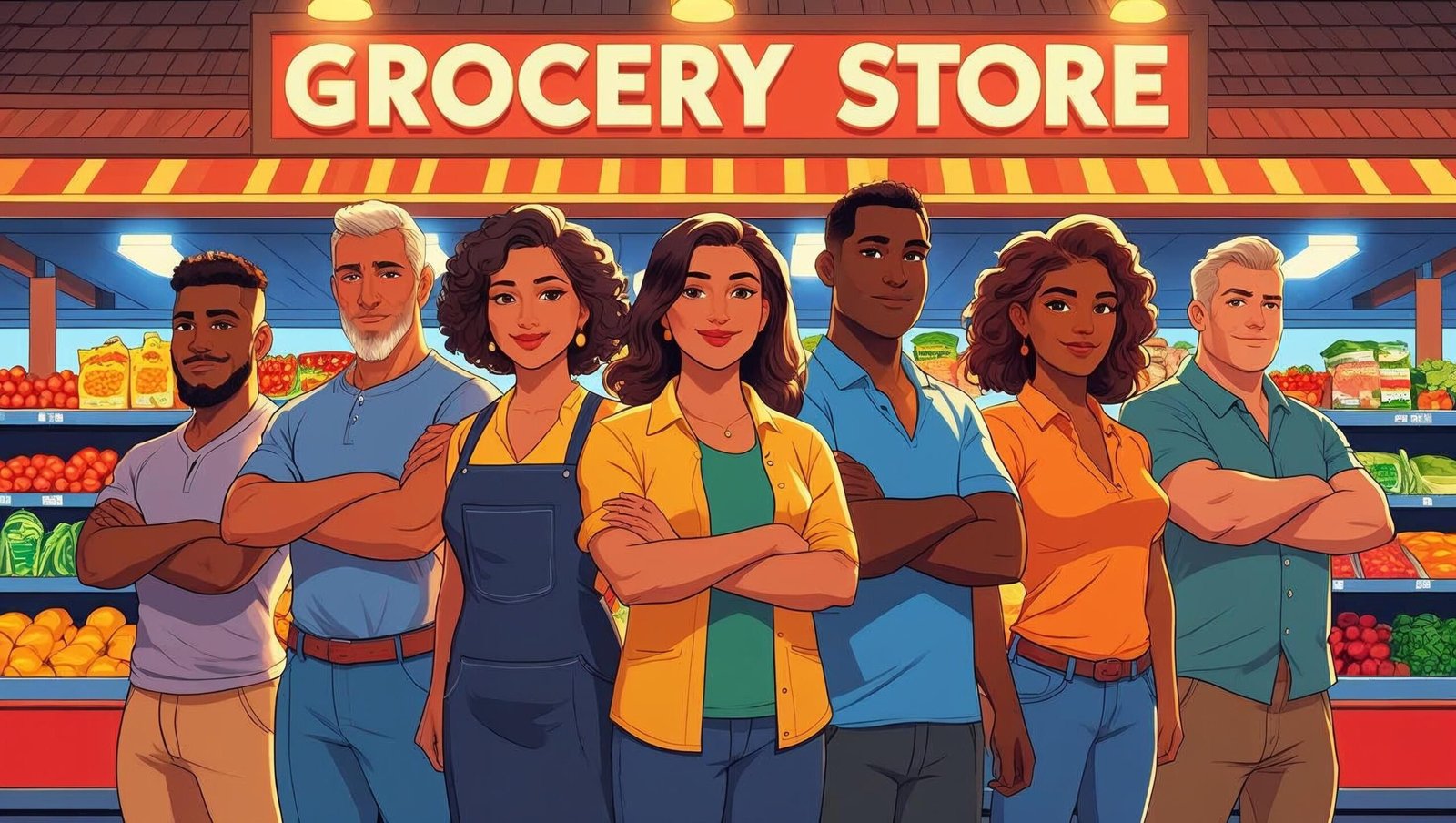 The heaven and earth grocery store character portraits
