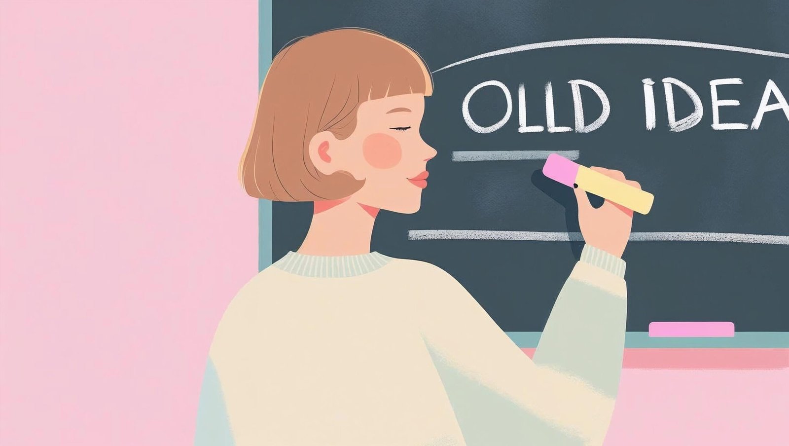 Think Again by Adam Grant Summary image of erasing old ideas and writing new ones on a chalkboard
