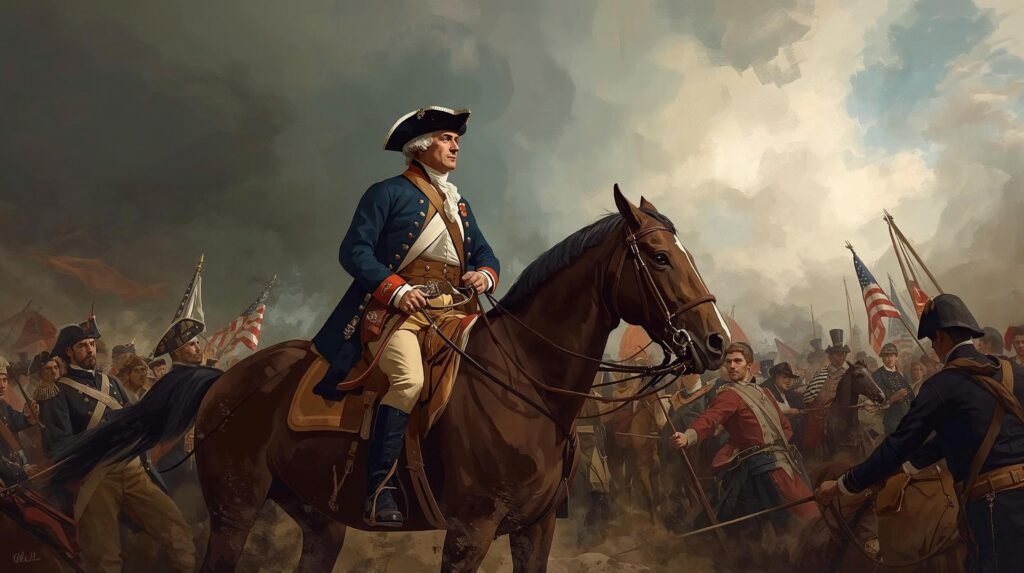 Featured image representing 1776 by David McCullough showing George Washington leading the Continental Army