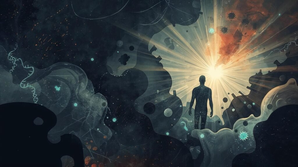 the emperor of all maladies summary featured image with symbolic battle against cancer