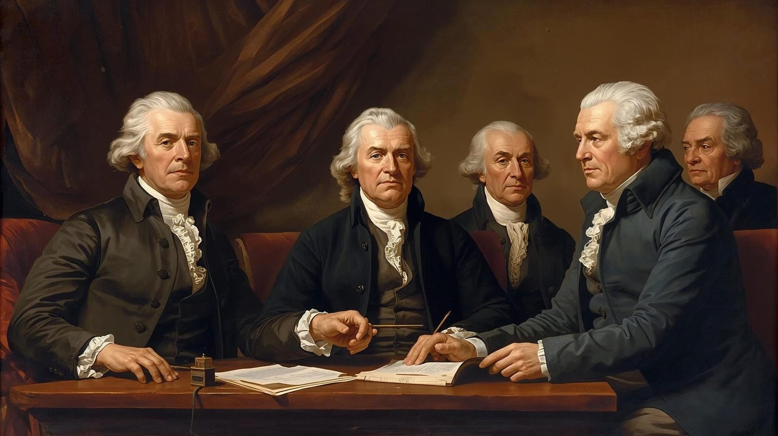 Continental Congress scene from 1776 by David McCullough highlighting debates on independence