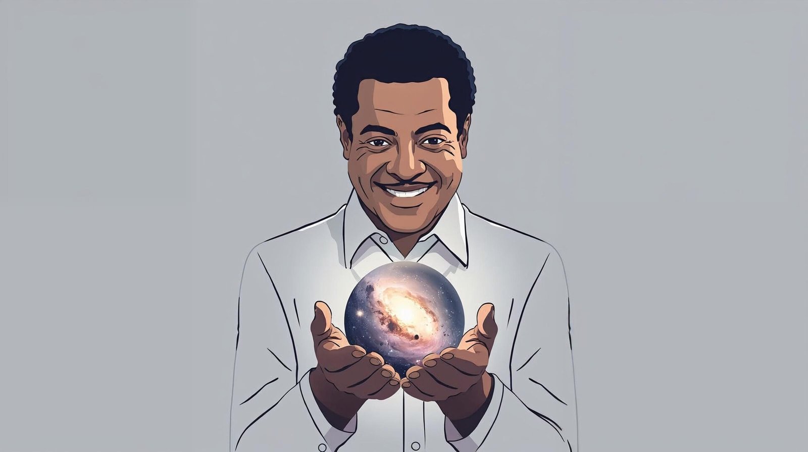 Astrophysics for People in a Hurry Summary featuring Neil deGrasse Tyson holding the universe