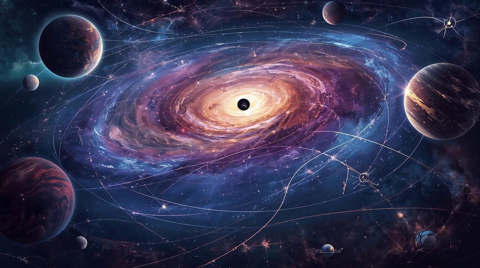 Astrophysics for People in a Hurry Summary futuristic galaxy map with stars and black holes