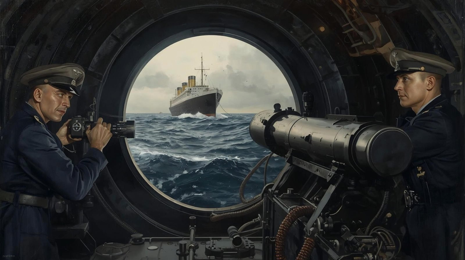 Dead Wake German U-boat targeting Lusitania through periscope