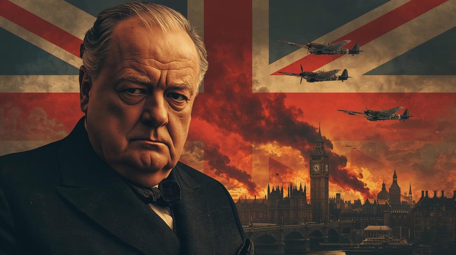 The Splendid and the Vile Churchill and RAF Spitfires collage