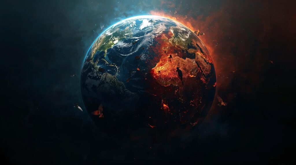 The Sixth Extinction Summary showing Earth divided between life and extinction