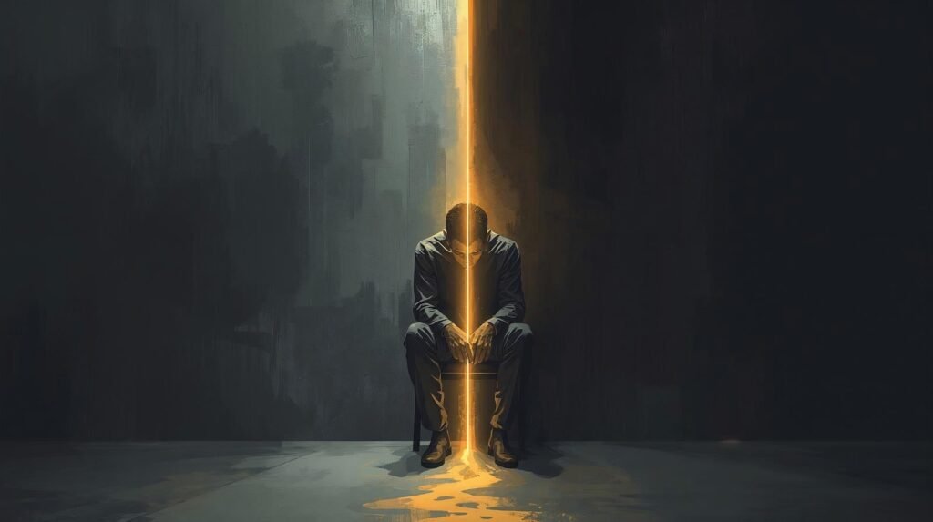 Hostage Book symbolic cover illustration depicting solitude, light, and psychological transformation