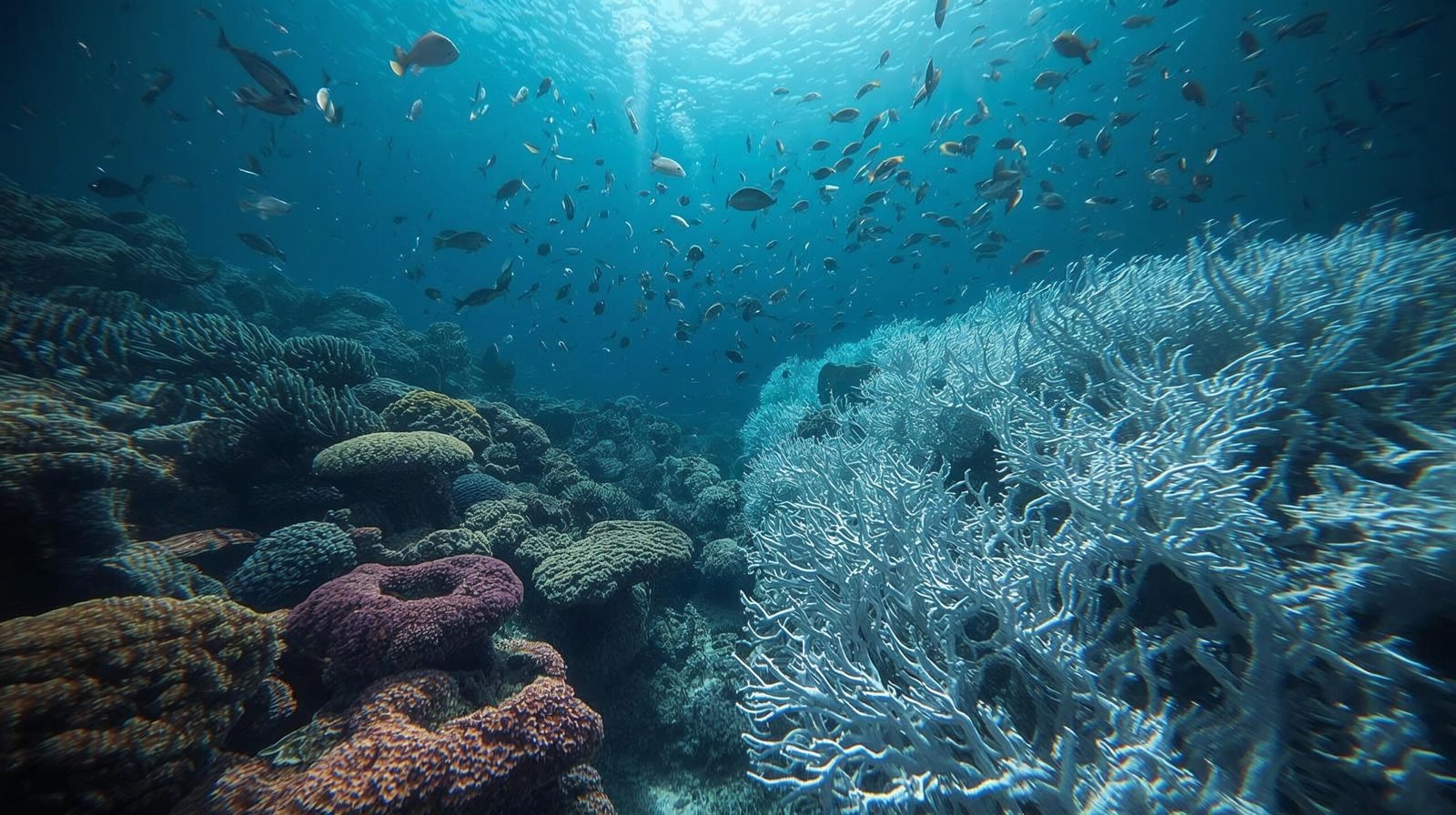 The Sixth Extinction Summary portraying ocean acidification and coral bleaching