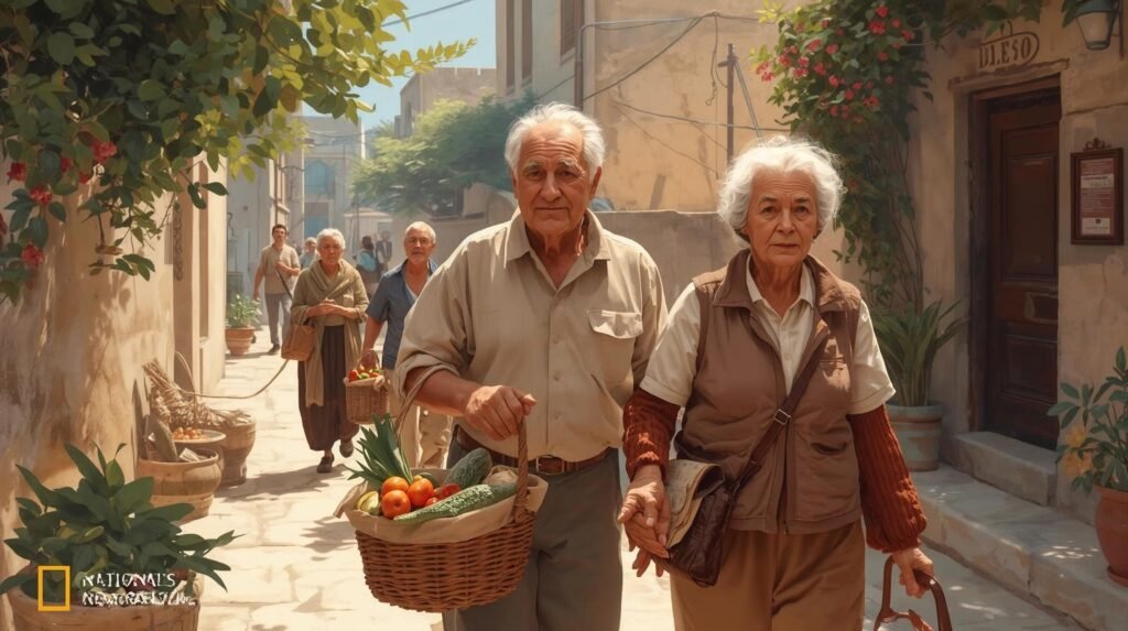 The Blue Zones Solution Review showing a serene long-living community and healthy ageing lifestyle