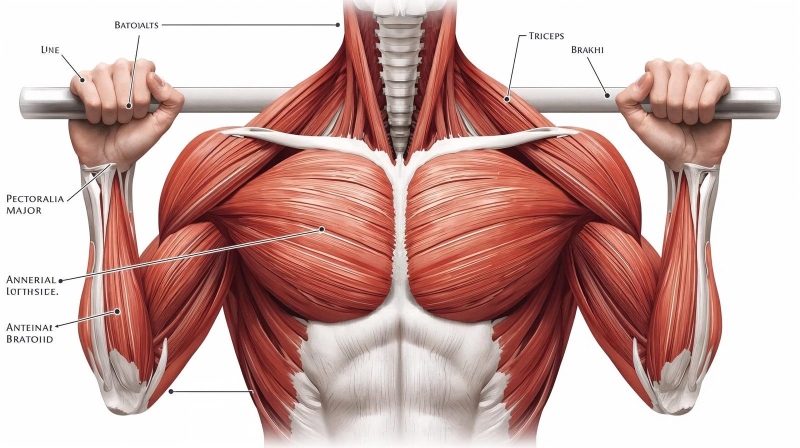 strength training anatomy book explaining chest and shoulder muscle activation