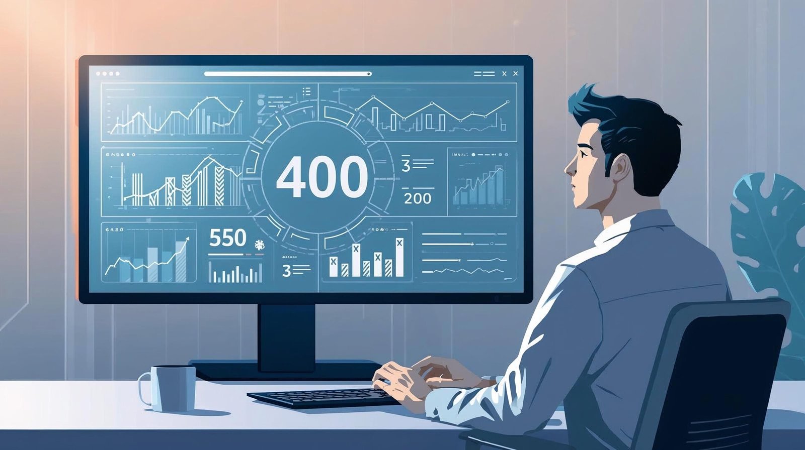 400th Blog Journey blogger reflecting on 400 published articles on digital screen